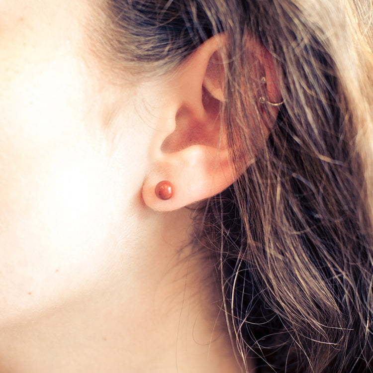 Red jasper earrings, 6 mm, 925 silver