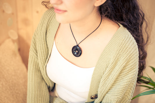 Tourmaline, black (Schörl) Donut | 40 mm pendant + cotton cord