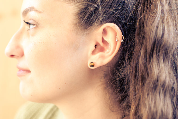 Tiger's eye stud earrings 6 mm | 925 silver