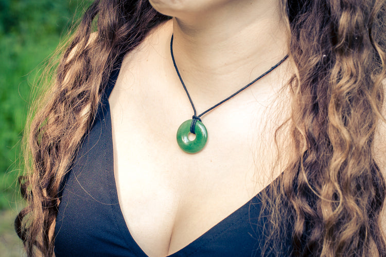Aventurine, green donut | 30 mm pendant + cotton cord