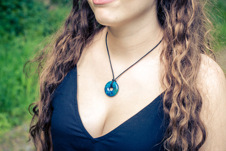 Chrysocolla Donut | 30 mm pendant + cotton cord
