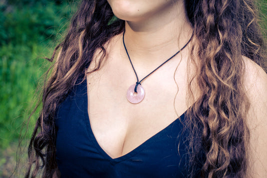 Rose Quartz Donut | 30 mm Pendant + Cotton Cord