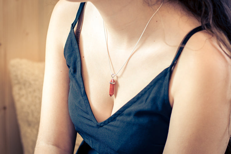 Jasper, red | double point, set | silver-colored eyelet