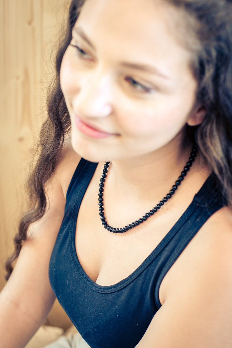 Black tourmaline (Schorl) bead chain | Ø 6 mm with clasp | 45 cm