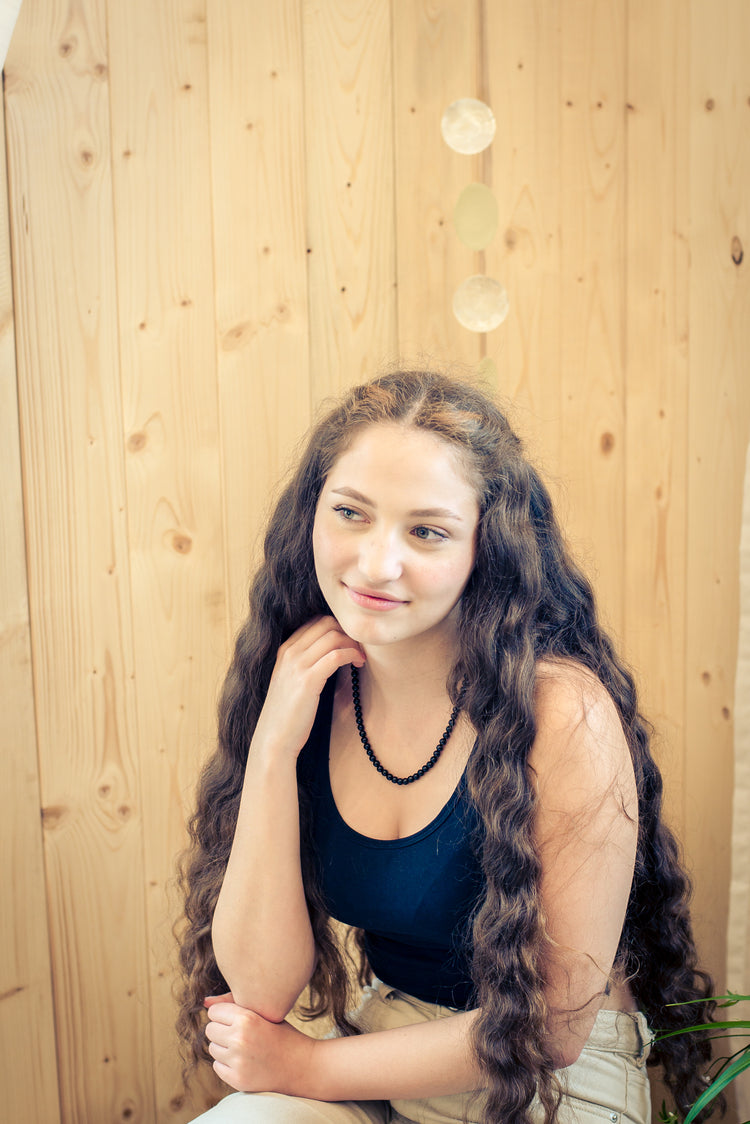 Black tourmaline (Schorl) bead chain | Ø 6 mm with clasp | 45 cm