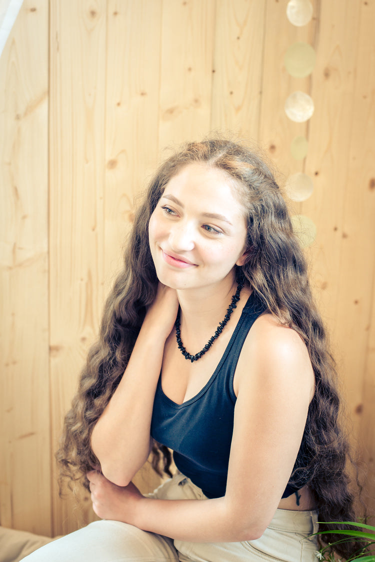 Tourmaline, black (Schörl) splinter chain | 45cm with closure