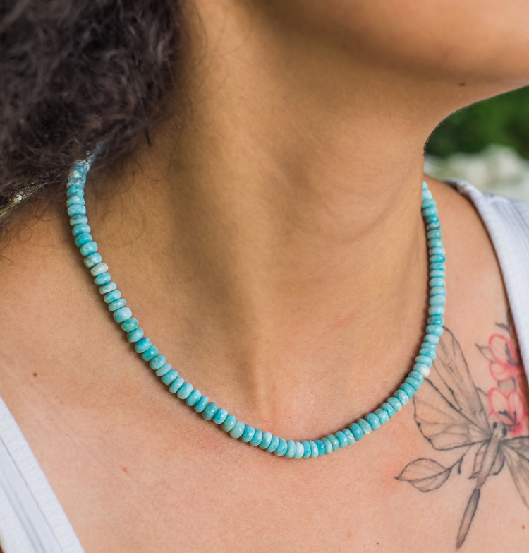 Larimar button ball chain | 45 cm with clasp