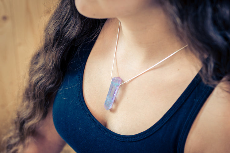 Rock Crystal Angel Aura Point | Pendant with Cotton Cord