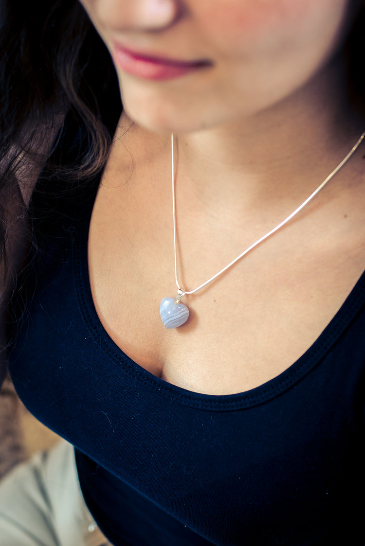 Chalcedony, blue heart pendant | in 2 sizes