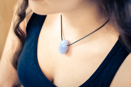 Chalcedony, blue drop pendant