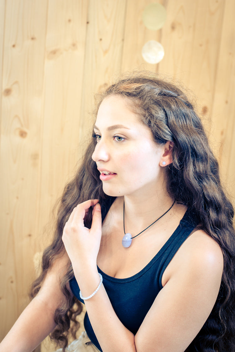 Chalcedony, blue drop pendant