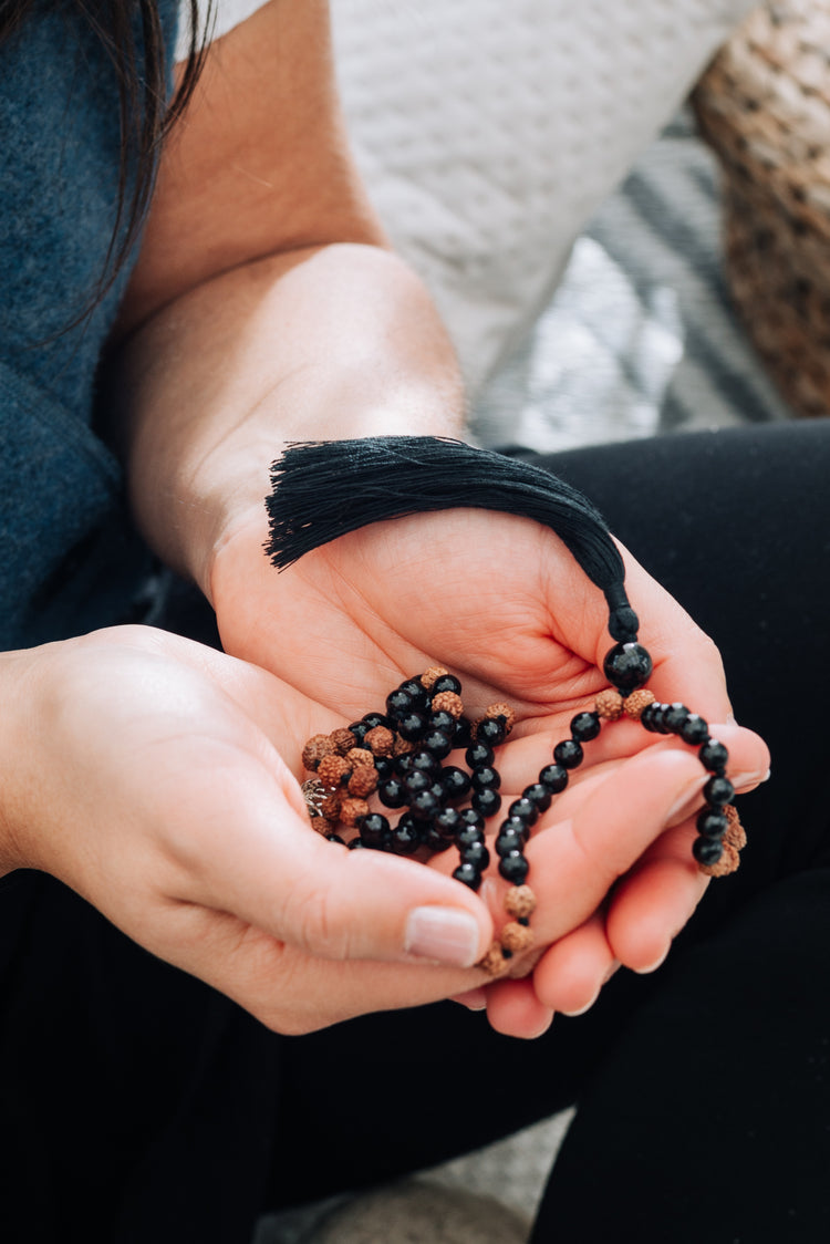 Mala made of black tourmaline (schorl) for protection