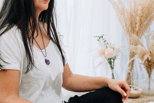 Amethyst, set raw stone pendant