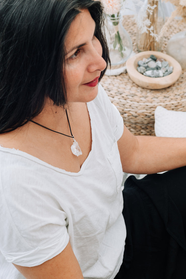 Rock crystal, set raw stone pendant