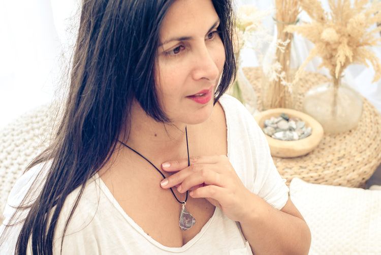 Fluorite, set rough stone pendant