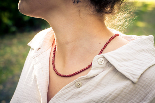 Jasper, red ball chain | Ø 4mm with 925 silver clasp | 45cm