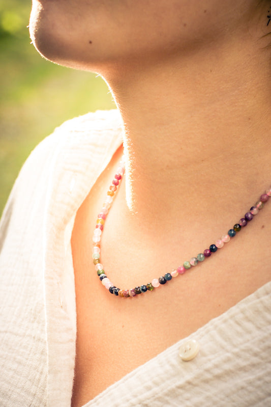 Colorful tourmaline ball chain | Ø 4mm with 925 silver clasp | 45cm