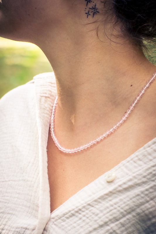 Rose quartz bead chain | Ø 4mm with 925 silver clasp | 45cm