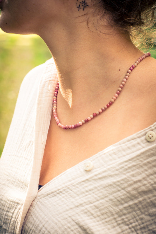 Rhodonite ball chain | Ø 4mm with 925 silver clasp | 45cm