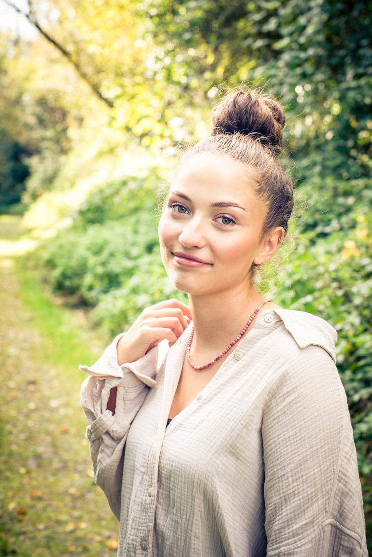Rhodonite ball chain | Ø 4mm with 925 silver clasp | 45cm