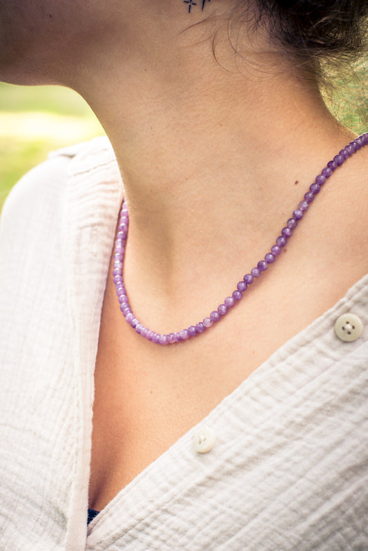 Lepidolite bead chain | Ø 4mm with 925 silver clasp | 45cm