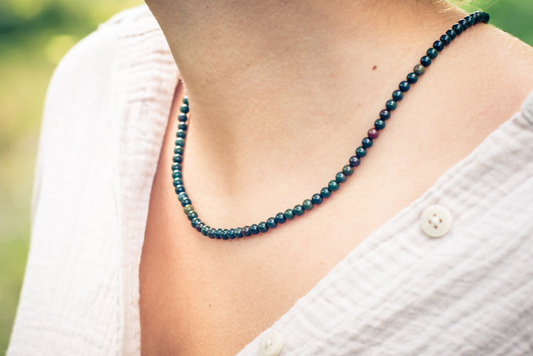 Heliotrope bead chain | Ø 4mm with 925 silver clasp | 45cm