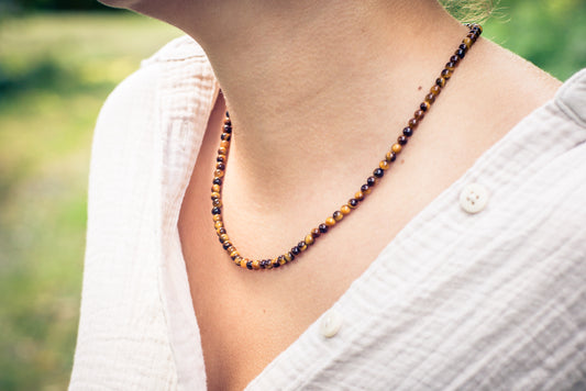 Tiger's eye ball chain | Ø 4mm with 925 silver clasp | 45cm