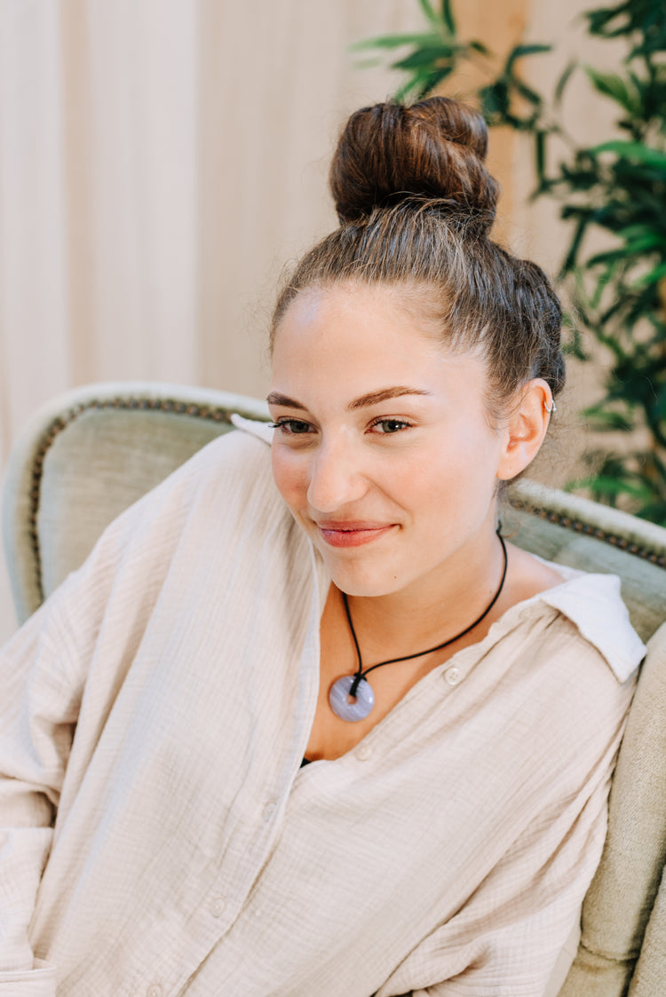 Chalcedony, blue donut | 30 mm pendant + cotton cord