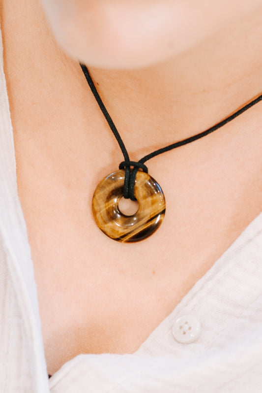 Tiger's Eye Donut | 30 mm Pendant + Cotton Cord