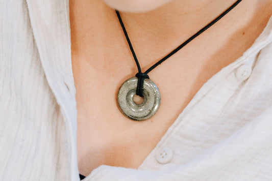 Pyrite Donut | 30 mm Pendant + Cotton Cord