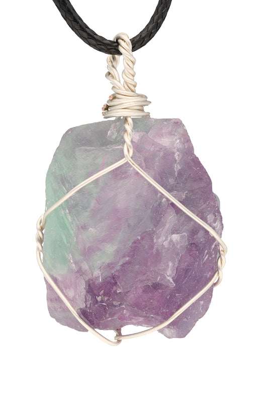 Fluorite, set rough stone pendant