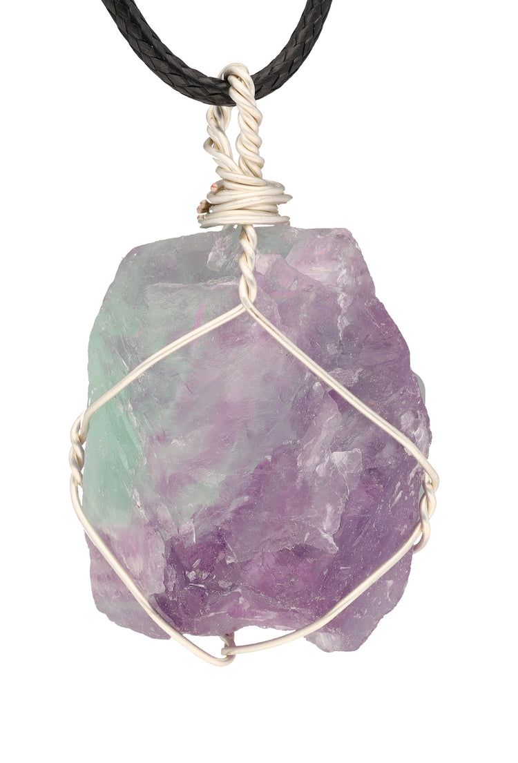 Fluorite, set rough stone pendant