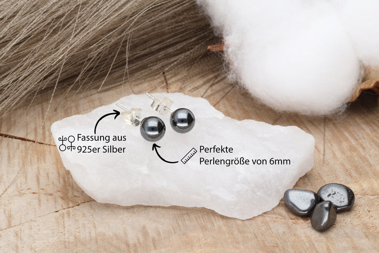 Hämatit Ohrstecker 6 mm | 925er Silber