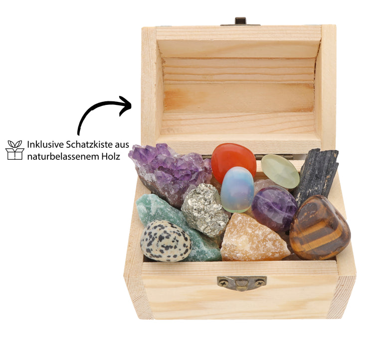 Treasure chest with 18 hand-picked gemstones