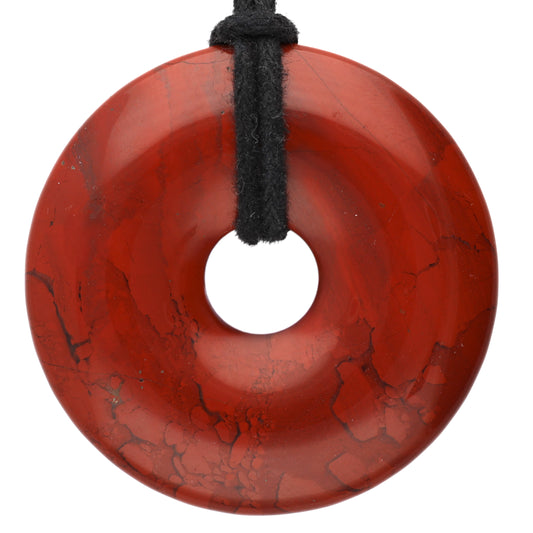 Jasper, red donut | 40 mm pendant + cotton cord