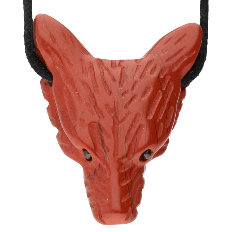 Jasper, red wolf head pendant