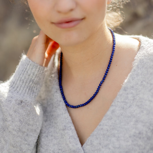 Lapislazuli Kugelkette | Ø 4mm mit 925er Silber Verschluss | 45cm