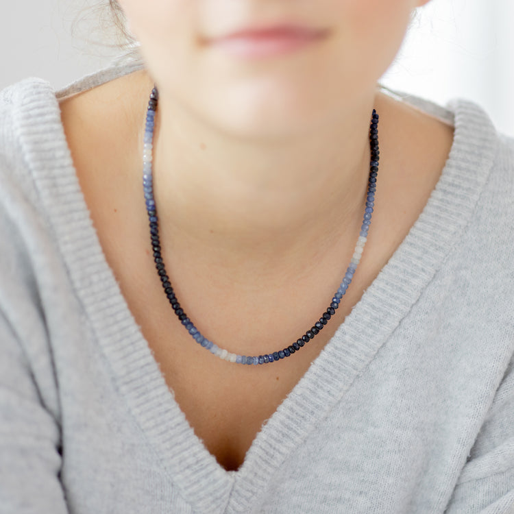 Saphir Perlenkette facettiert | 45 cm + 925er Silber Verschluss