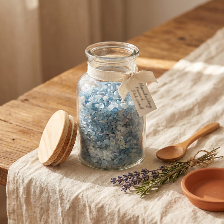 Aquamarin Mini-Trommelsteine – lifestyle-anwendung