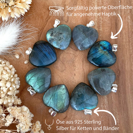 Labradorite heart pendant | 2x2 cm + 925 silver eyelet