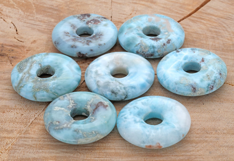 Larimar donut with inclusion | 30 mm pendant + cotton cord
