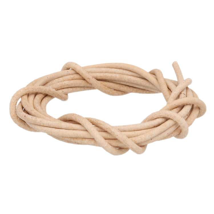 Leather cord made of genuine round cowhide leather, natural color