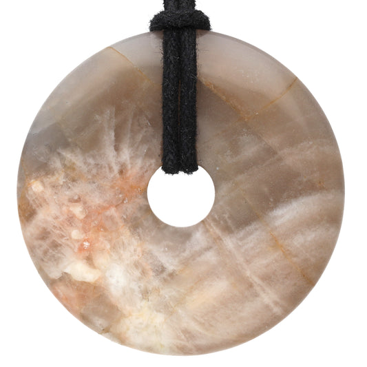 Moonstone donut | 40 mm pendant + cotton cord