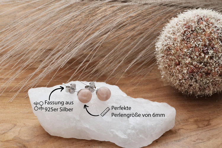 Moonstone stud earrings 6 mm | 925 silver