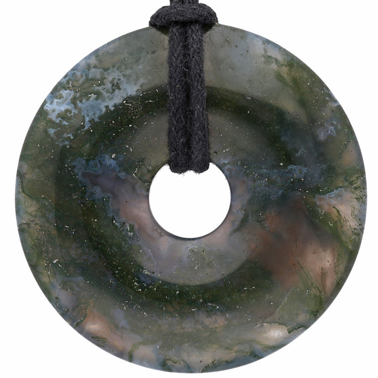 Moss Agate Donut | 40 mm Pendant + Cotton Cord