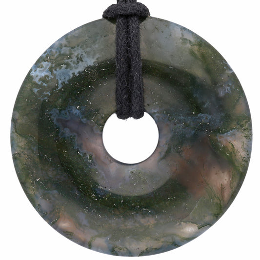 Moss Agate Donut | 40 mm Pendant + Cotton Cord