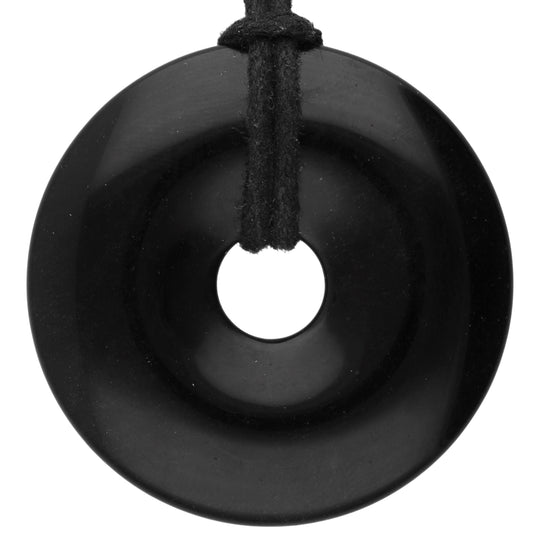 Obsidian, black donut | 40 mm pendant + cotton cord