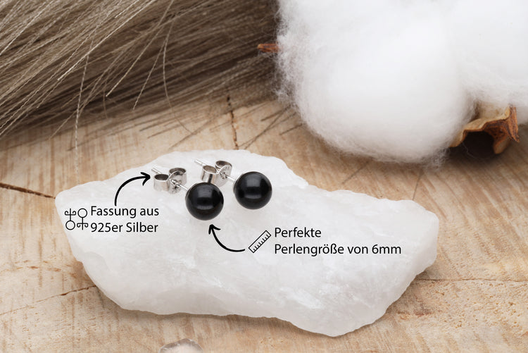 Onyx stud earrings 6 mm | 925 silver