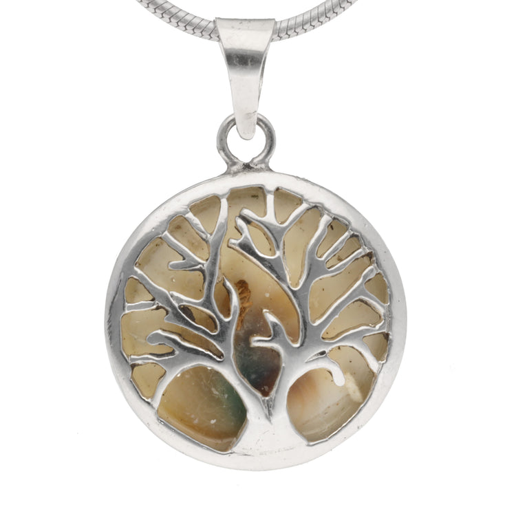 Operculum pendant with tree of life | Ø 1.8 cm | In silver setting