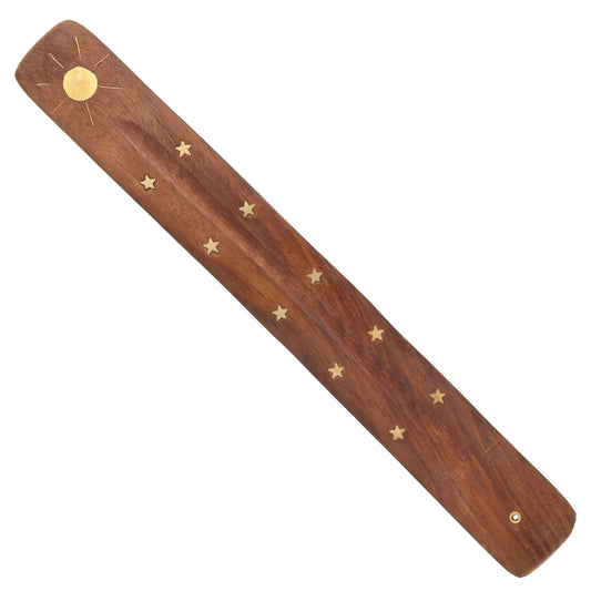 Wooden holder for incense sticks sun and stars
